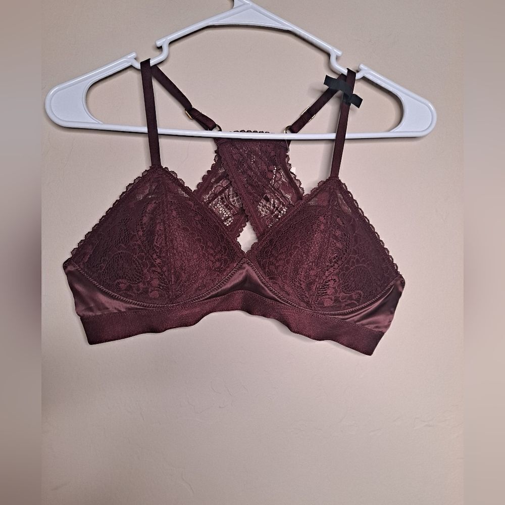 NWT Aerie Real Power Wireless Push Up Paisley Lace Bra Royal Berry Balconette